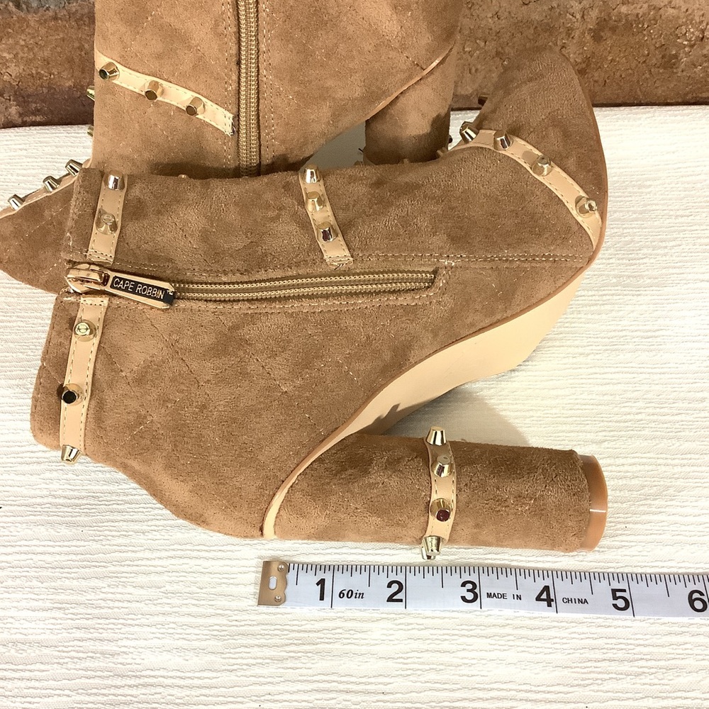 CAPE ROBIN “Maura” Studded Faux-Suede Quilted Booties - Picture 10 of 12